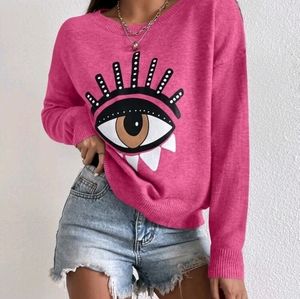 Eye Pattern Drop Shoulder Sweater Blouse